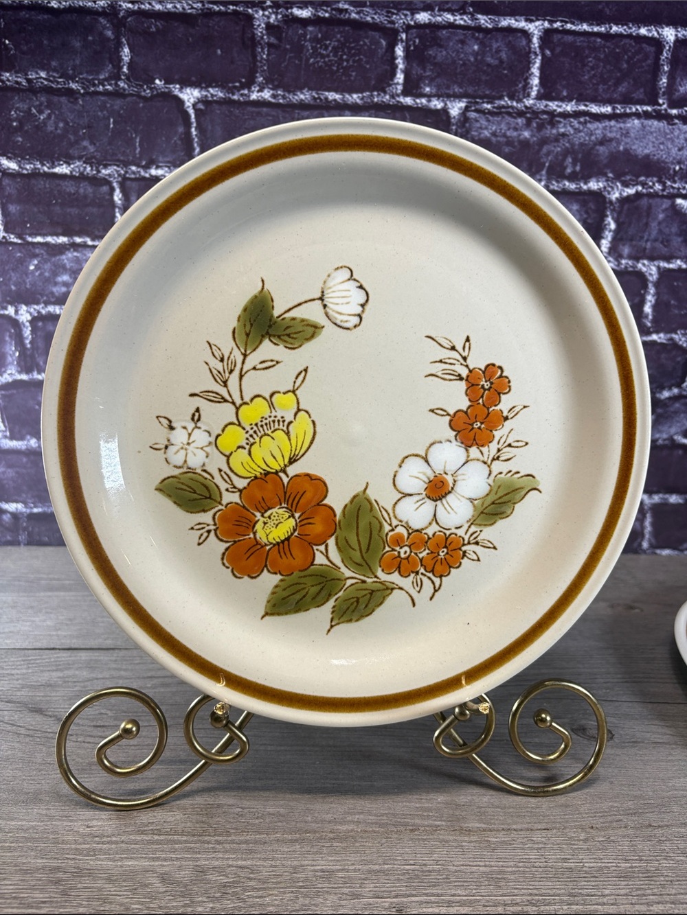 Vintage Set of Two Floral Trellis Blossoms Stoneware Dinner Plate